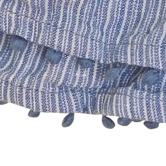 Charter Club Linen Peasant Blouse Top Striped Blue Bell Sleeves Mini Pom Poms XL - Picture 5 of 11